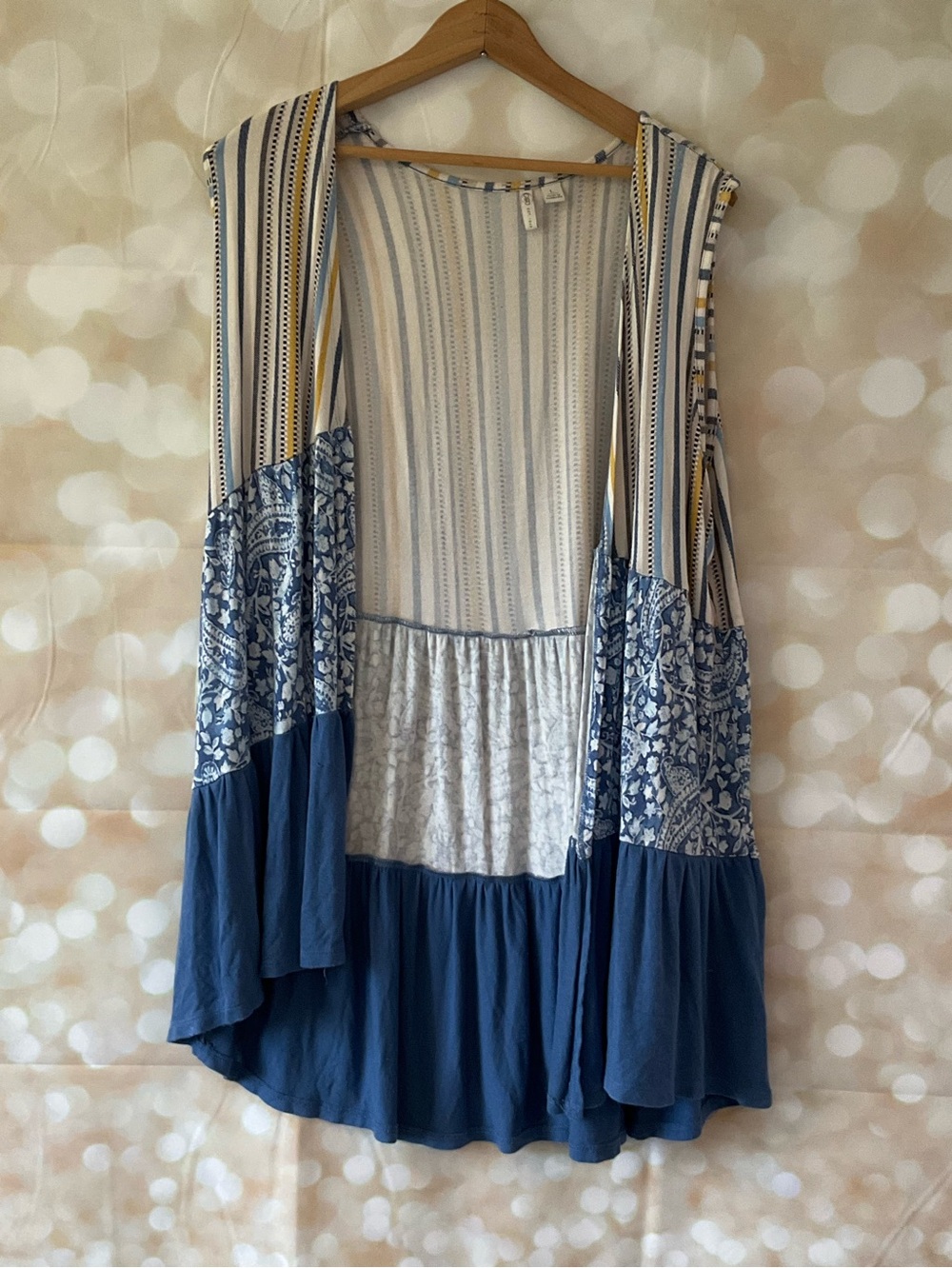 Y2K Cato Sleeveless Flyaway Tunic Vest Mixed Patchwork
